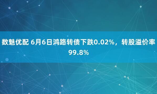 数魅优配 6月6日鸿路转债下跌0.02%，转股溢价率99.8%